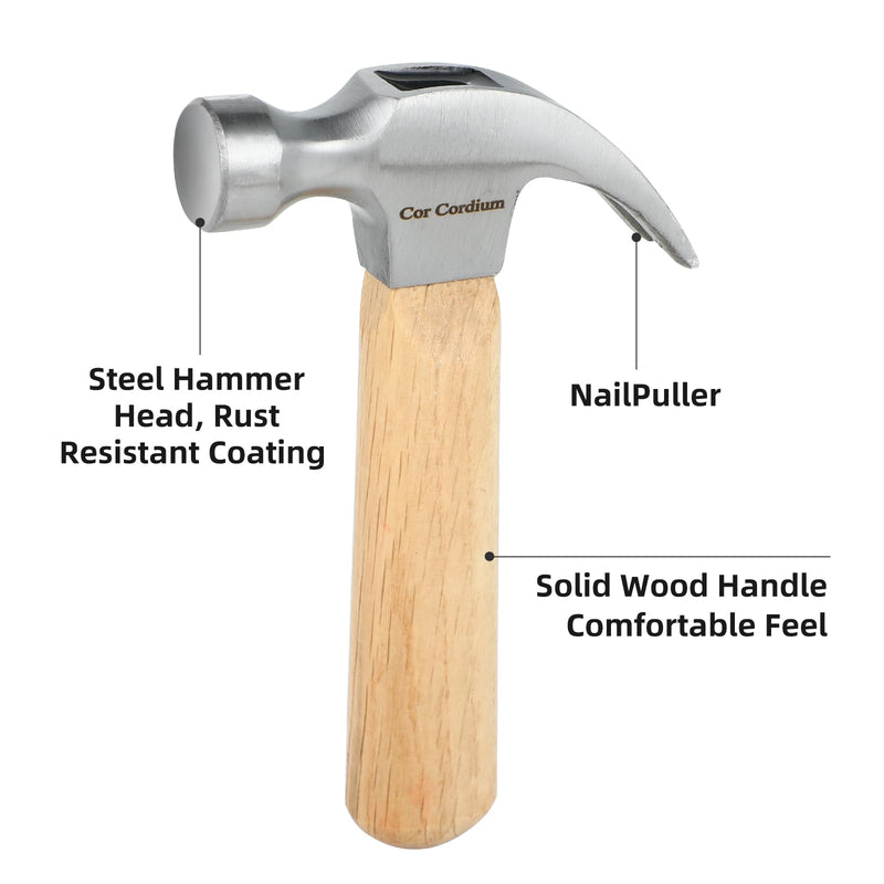 Hammer, Claw Hammer with Wood Handle and Steel Hammer Head, 8 OZ Small Hammer for House & DIY