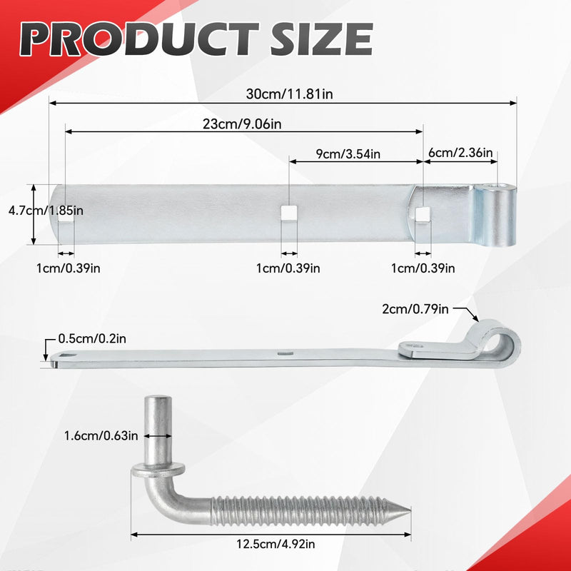 2 Packs 12'' Zinc Strap Hinge for Gates, Heavy Duty Gate Strap Hinge Zinc Plated with L-Screw (M16 × 101mm) for Barns Tool Sheds and Other Swing Doors, Galvanized (2) L-shape-2pcs