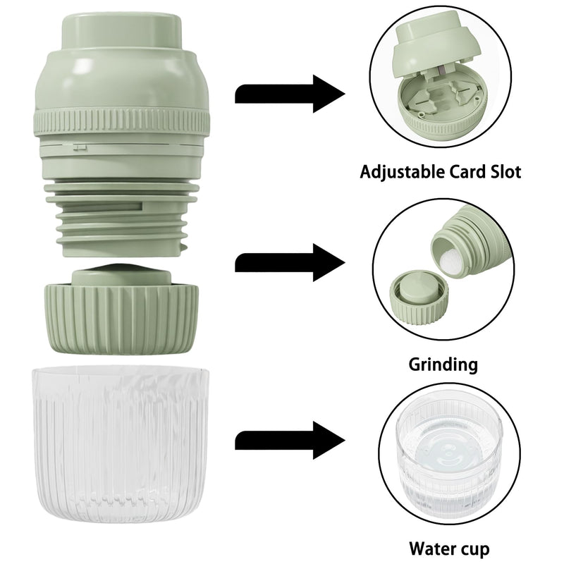 3-in-1 Pill Crusher Fine Powder - 1/4 1/2 Pill Cutter Splitter for Small and Tiny, Grinder for Elderly with Storage and Measuring Cup (Light Green) Light Green
