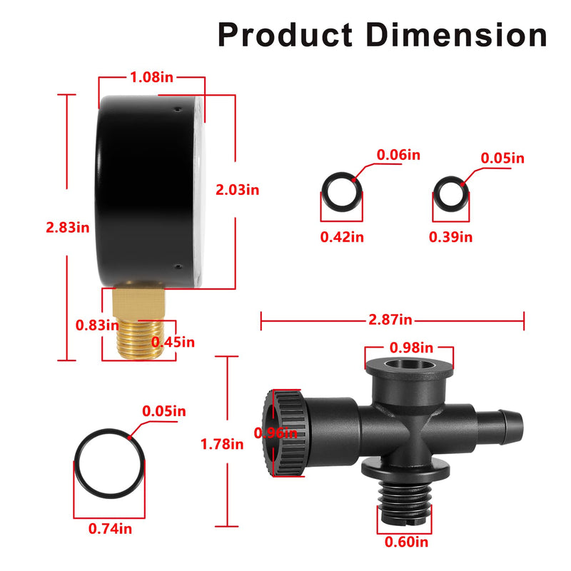 DEX2400S Filter Air Relief Gauge Adapter Assembly + ECX270861 Pressure Gauge + DEX2400Z3A O-Ring Set for Filter Relief Valve Stem for Hayward Pool Filters