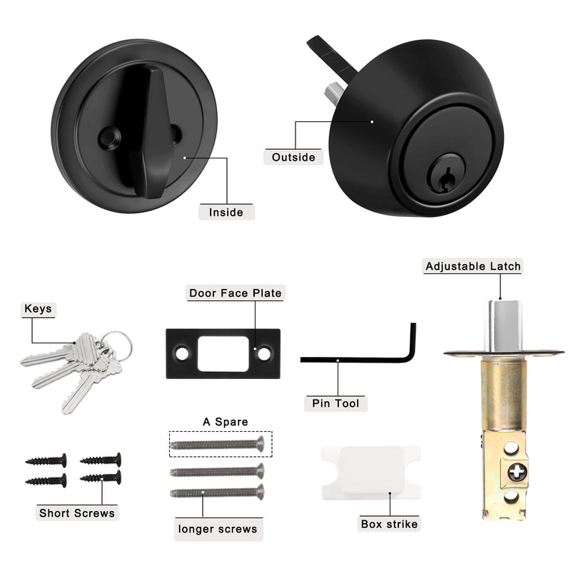 Gobrico Black Keyed Single Cylinder Deadbolts Door Locks Round Keyed Both Sides Combo Door Locksets with Different Keys for Exterior or Interior Doors 3 Pack