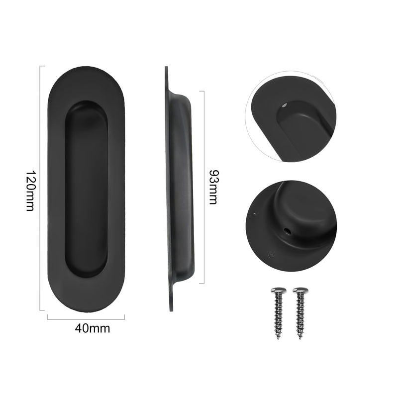 Recessed Door Handle Flush Pull 4.7 Inch Sliding Closet Door Handle Oval Pocket Finger pulls Matte Black Color Stainless Steel (2 Pack) 4.7Inch Matte Black(2 Pack)