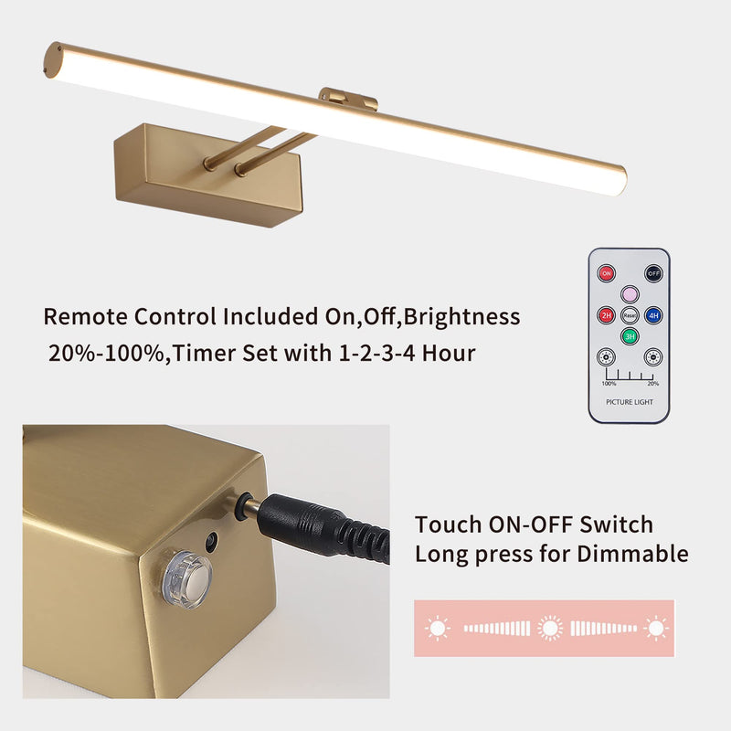 Picture Light,16inches Rechargeable Wireless Picture Light,Dimmable Led Artwork Lighting,Wall Lights for Paintings,Canvas,Gallery, Portrait (Brass) Copper-Plated