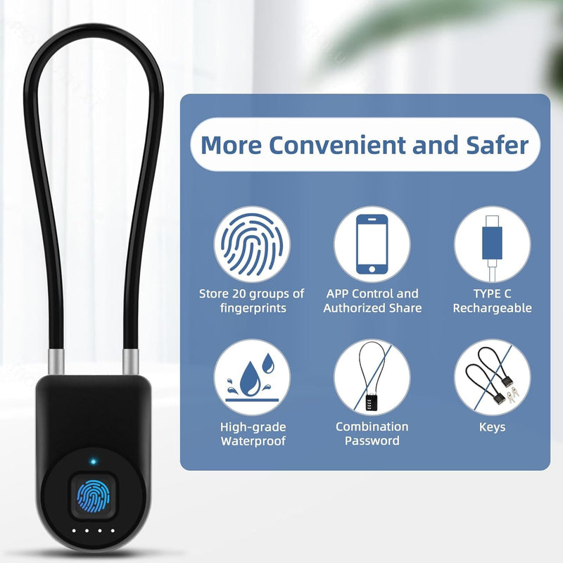 eLinkSmart Fingerprint Fridge Lock Cabinet Lock Cable Padlock for French Door Refrigerator Child Proof Waterproof 1000+ App Users 6 inch Steel Cable Lock for Gym Locker Cupboard Luggage (38cm) 38cm