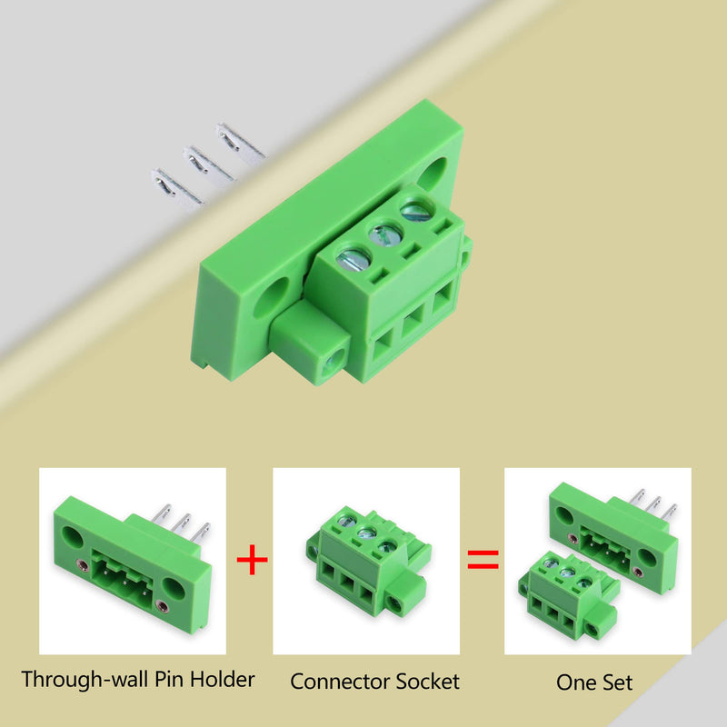 GINTOOYUN 2 Sets 3 Pin 5.08 mm Terminal, 3-Pin Pluggable Screw Terminal Block Connectors, 3P Through-Wall Terminal Connectors 2EDGWB+2EDGKM with Screw Lock Plate Fixed