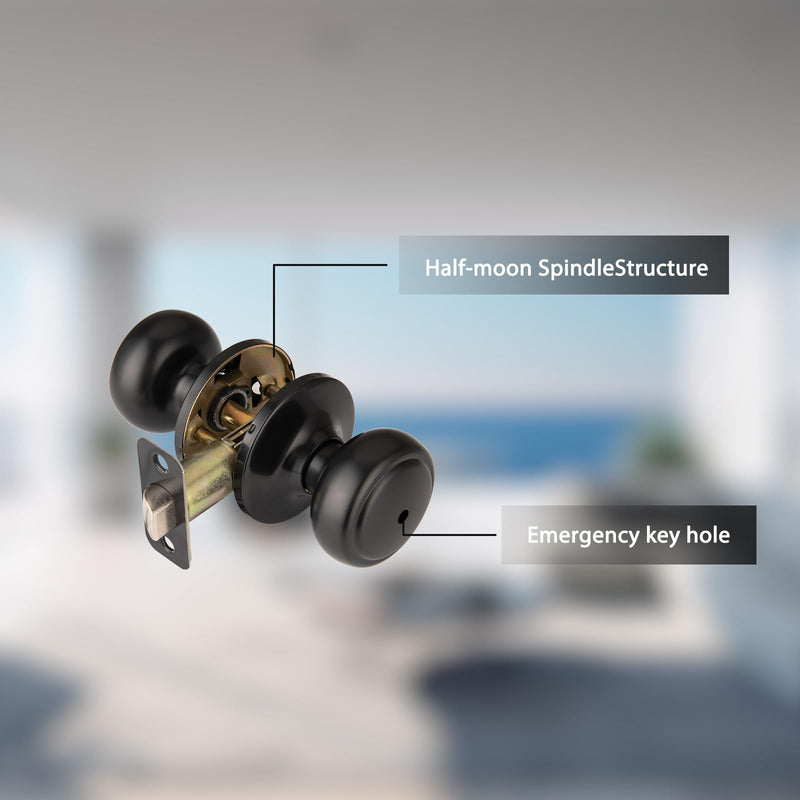 Matte Black Door Knobs,Interior Door Knob with Lock,Coastal Style Door knob for Privacy and Bedroom (Bath or Privacy) 1