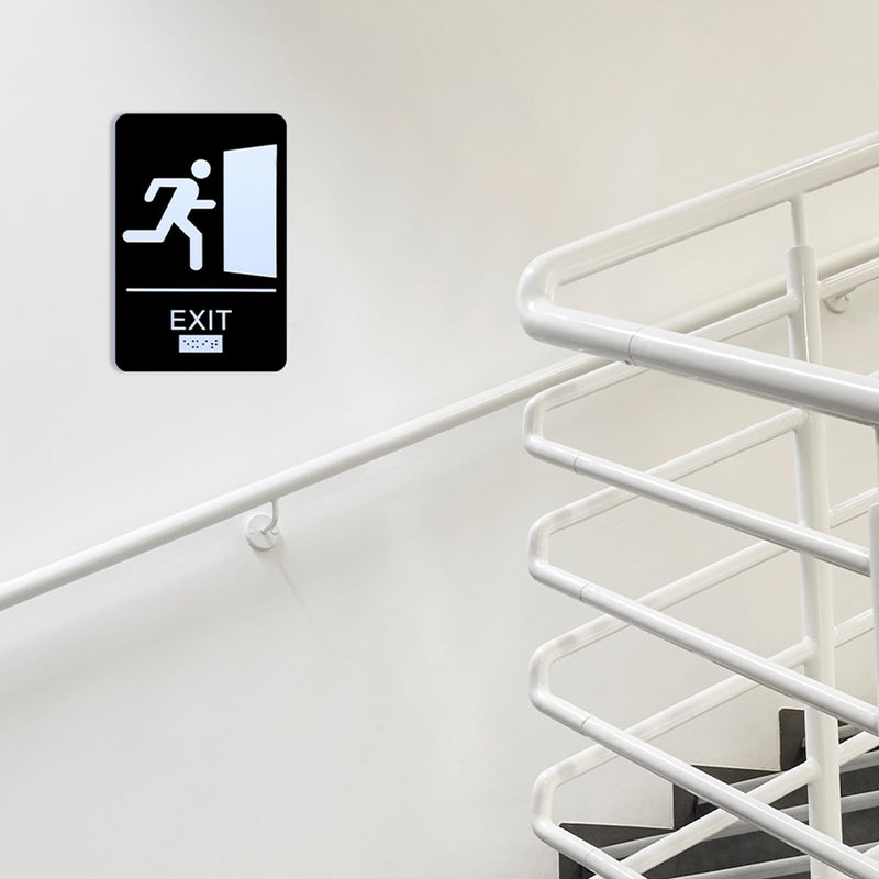 4 Pcs Exit Signs for Business ADA Compliant Exit Sign with Braille 9 x 6 Inch Modern Design Sign Exit Signs with Adhesive Mounting Strips for Indoor Outdoor Office Buildings Workplace