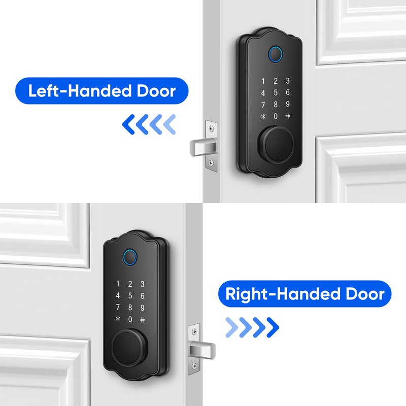 Fingerprint Smart Door Lock, Keyless Entry Deadbolt, Electronic Biometric Deadbolt with Phone/Watch App Control, Auto Lock with Touchscreen Keypad for Bedroom, Front Door, 7 Ways to Unlock without handle