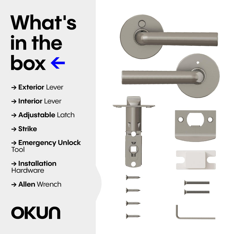 Okun Arc 1-Pack Brushed Nickel Privacy Door Levers – Push Button Lock, Reversible, Sleek Concealed-Mount Design for Bedroom & Bathroom 1 Pack