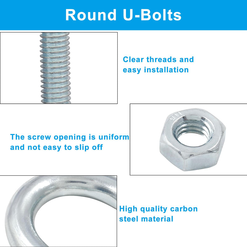 BokWin 4 Pcs Round U Bolts M6 Bend U Bolts in Zinc Plated Steel U Clamp with Nut, Plate, Washer(16mm Inner Width 46mm Length) M6*16mm*46mm