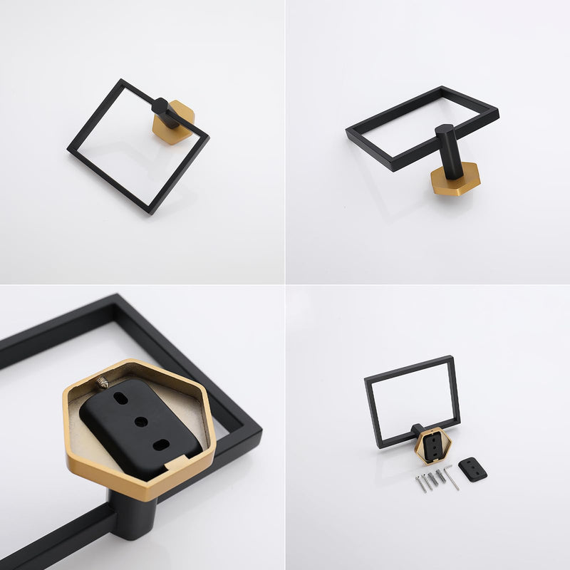GERZWY Modern Towel Holder Stainless Steel Towel Ring for Bathroom Lavatory Wall Mount Contemporary Style (Black & Gold) Black & Gold