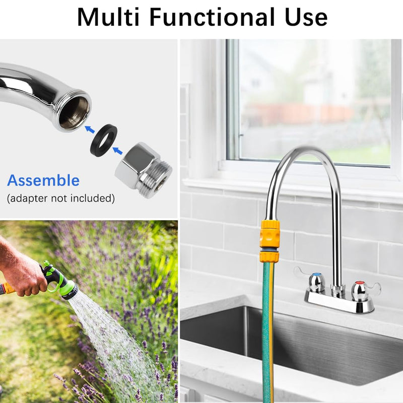 Commercial Bar Sink Faucet with 8" Gooseneck Spout, 4 Inch Center Deck Mount Hand Sink Faucet for Laundry, Restaurant, Utility Sink, Brass Constructed