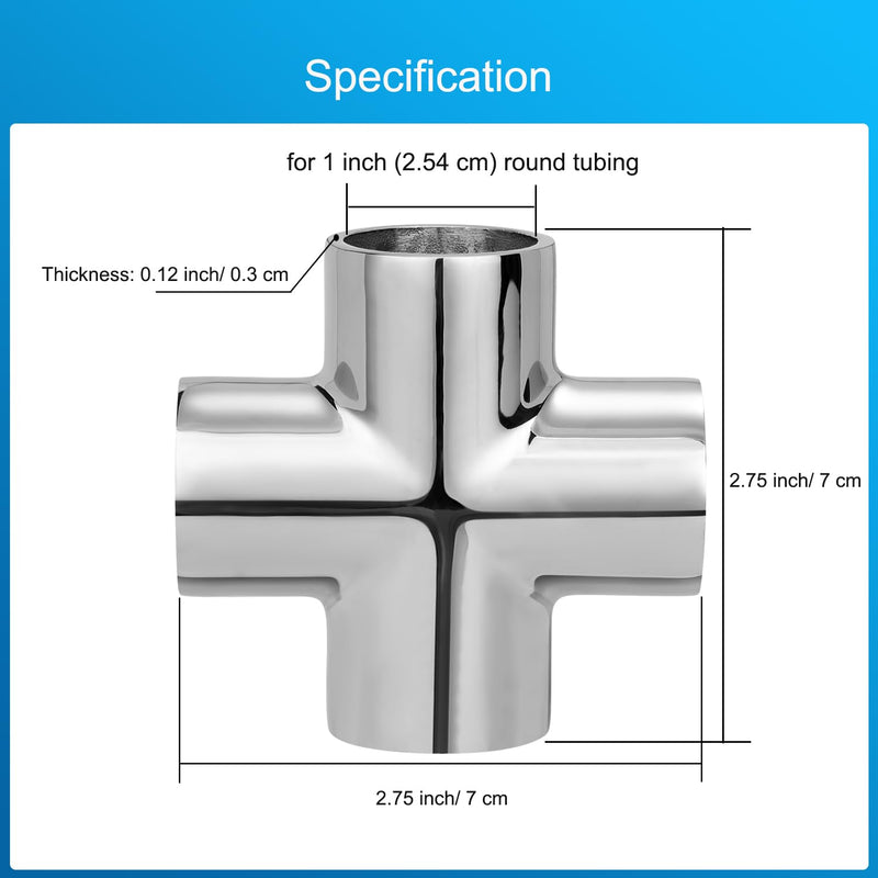 Boat Handrail Fitting 90 Degree 4-Way Cross Tube Pipe Connector for 1" Round Tubing, 316 Stainless Steel Pipe Joint, Marine Grade Pipe Fitting (2-Pack) 1 Inch