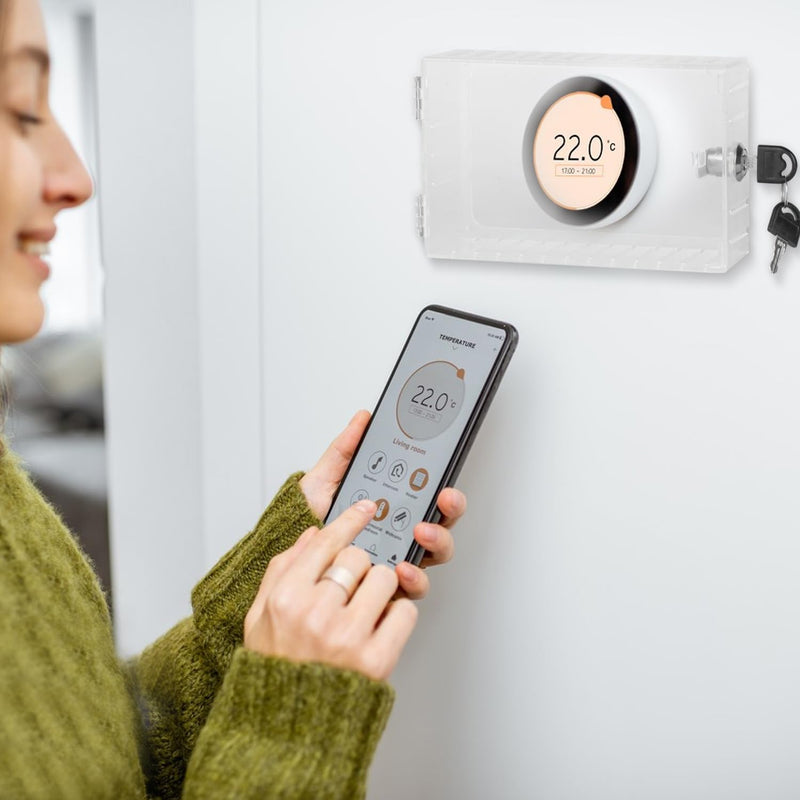 Baby proofing Thermostat Lock Box with Key,Clear Thermostat Lock Box Cover with Key,Thermostat Cover with Lock,Thermostat Guard for Thermostat on Wall 4"H x 5.9"W or Smaller,AC Lock Box Cover