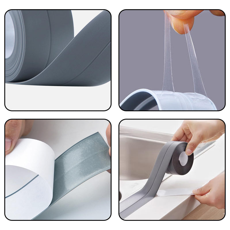 Waterproof Caulk Tape Sealant Strip, 0.87" W x 10.5'L PVC Sealing Tapes for Kitchen Bathroom Bathtub Countertop Toilet Sink (Black) Black 0.87x10.5" 1Pcs