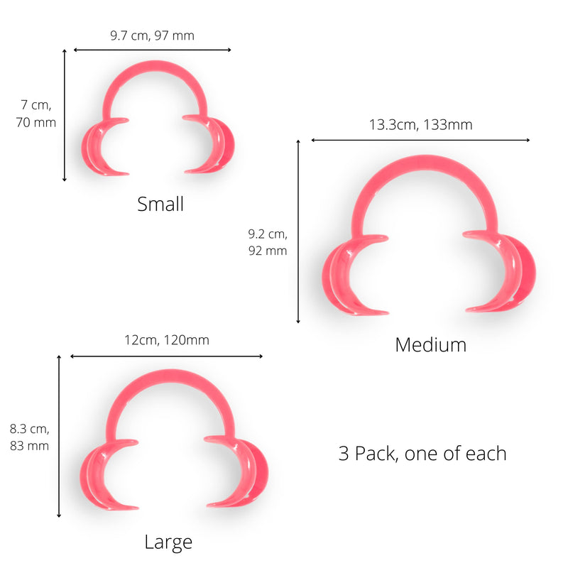 Cheek Retractor Mouth Opener C-Shaped | 3 Pack (Small Medium & Large) | Teeth Whitening Supplies | Tooth Gem Supplies | Cute Solid Pink Design