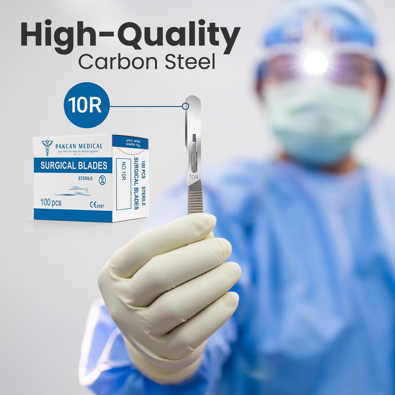 100 pcs #10R Dermaplaning Scalpel Blades 0.7 mm Extra Wide Sterile Blades Carbon Steel - Individually Wrapped Pack of 100 Blades (#10R Blades (100 Qty)) #10R Blades (100 qty)