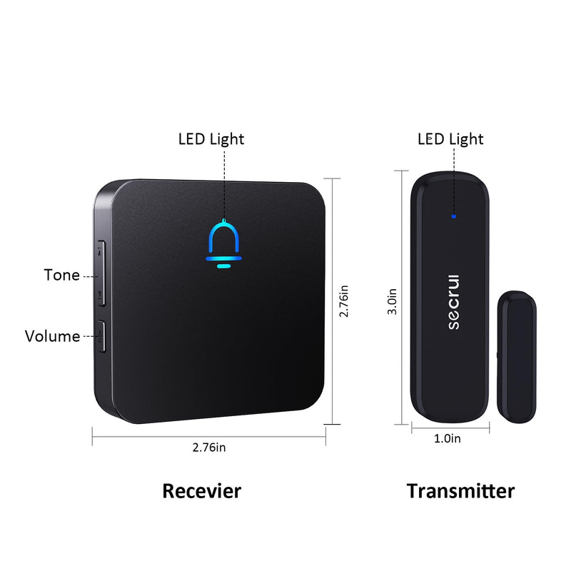 SECRUI Door Chime, Wireless Door Chimes When Door Open Entry for Business/Home/Office/Store (500ft Range 32 Chimes Adjustable Volume) Door Ringer Alert Buzzer Alarm with - 1 sensors 1 sensor 1 receiver Black
