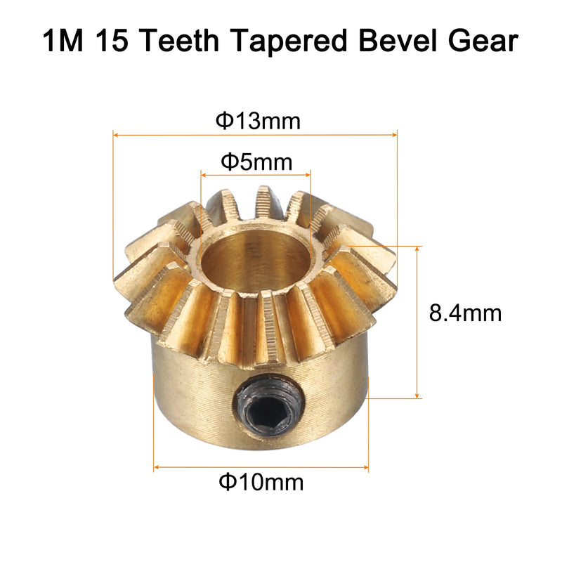uxcell 2pcs Bevel Gear 0.8 Module 1:1 Reduction Rate 15T 5mm Hole Dia Bevel Pinion Gear Brass, 45 Degree Steering Gear for Hardware Mechanical Rotation, Yellow