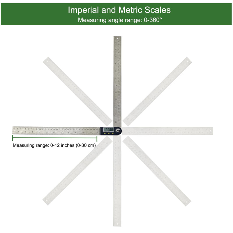 12 Inch Digital Angle Finder, JYEASTZ Stainless Steel Digital Protractor Angle Ruler with Holding Angle Data, Ideal for Construction Woodworking (12inch) 12inch