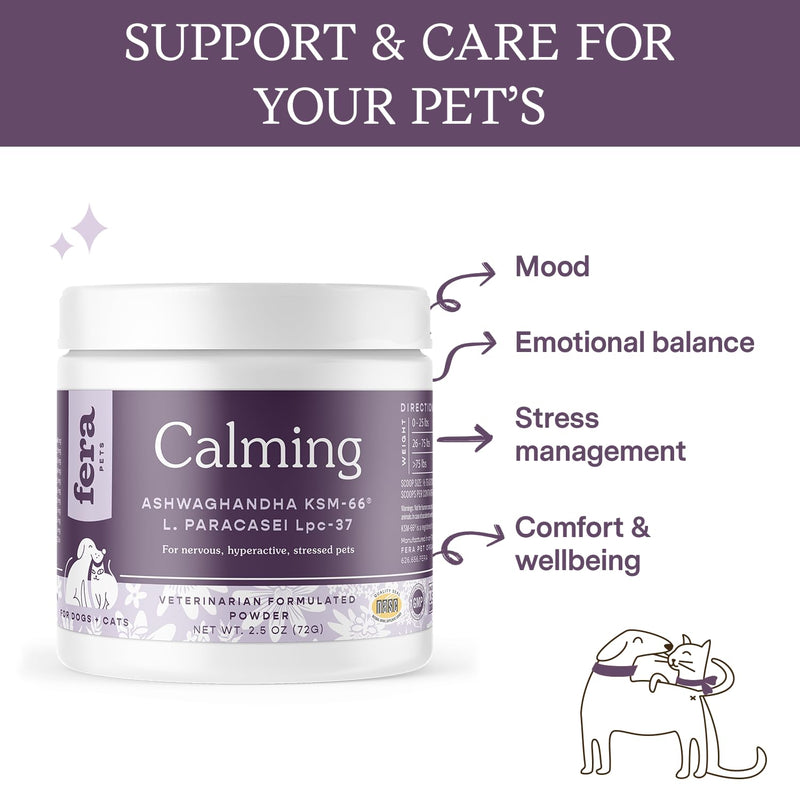 Fera Pet Organics Calming Supplement for Dogs & Cats - Vet Created - GABA & Ashwagandha Supplements Help Cat & Dog Stress or Hyperactivity -60 Scoops - PawsPlanet Australia