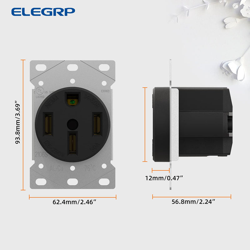 ELEGRP 50 Amps 125/250V Range Oven Stove Receptacle, Flush Mounting Power Outlet, NEMA 14-50R, Straight Blade Heavy Duty Range Receptacle, Grounding, 3 Pole 4 Wire, UL Listed, 1 Pack NEMA 14-50R Outlet