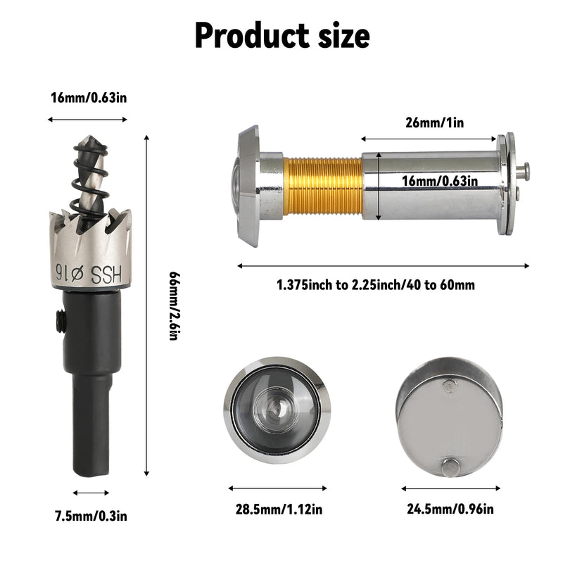 Door Viewer Peephole, 220 Degree Wide Angle Peephole with 0.63 Inch/16mm Drill Bit Kit with Heavy Duty Swivel Privacy Cover for 1-3/8“ to 2-1/6” Doors, for Home Office Hotel (Bronze Red) Bronze Red