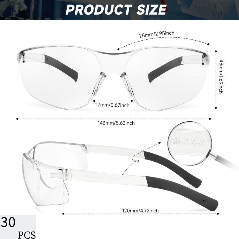 Safety Glasses for Men Women ANSI Z87.1 Safety Glasses Bulk Protective Eyewear Scratch-Resistant 30 Clear