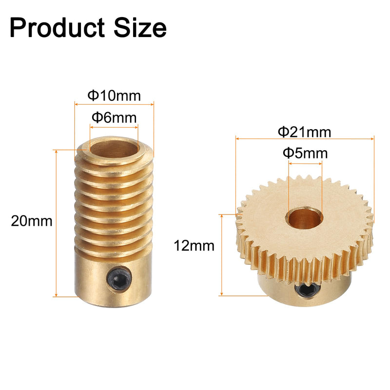 uxcell Worm Gear Set - 0.5 Module 40:1 Reduction Rate 6mm Hole Dia Gear Shaft and 5mm Hole Dia Gear Wheel 40T Drive Gear Box (Brass)