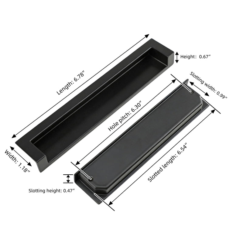 Recessed Cabinet Handle, Flush Cabinet Pulls, Zinc Alloy Recessed Finger Pull, Suitable for Kitchen Cabinets, Drawers, and Wardrobes. (2, Black, 6.3 inch) Hole Center:6.3 in 2