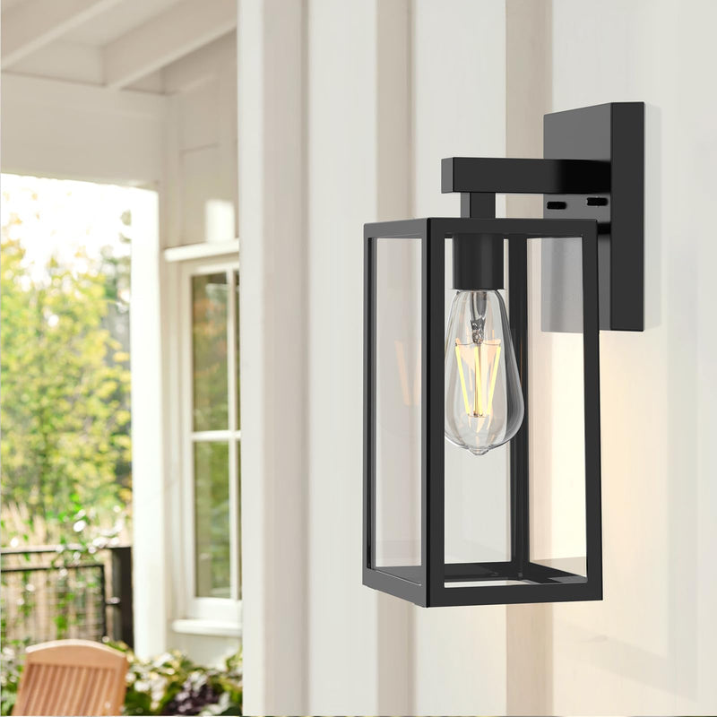 MAXvolador Outdoor Wall Sconce, Exterior Waterproof Wall Lantern Light Fixtures, Black Porch Lights with Toughened Glass Shade, Anti-Rust E26 Socket Front Door Wall Mount Lighting, 2 Pack Large - NewNest Australia