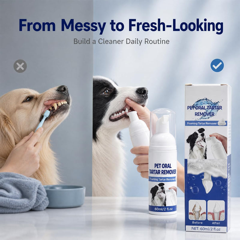 Pet Dental Tartar Remover Spray, Pet Mouth Cleaning Spray for Daily Use, Fresh Breath Grooming Spray for Pets, Convenient No-Brush Formula, 2 Pack