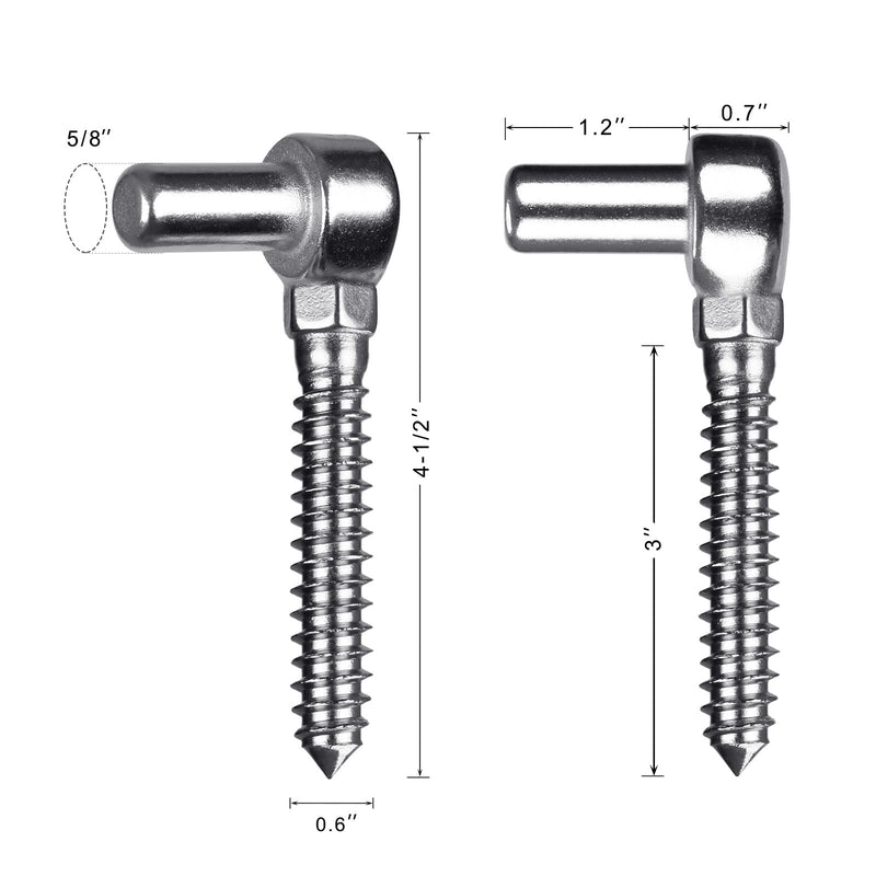 One-Piece Molding Chain Link Lag Screw Hinge, 304 Stainless Steel Post Side Wood Bolt Hinges for Wooden Gate or Post, Screw in Pin Hinge 5/8'' Lag Bolt Hinge (2Pcs, M16) M16-Eye Hinge-2pcs