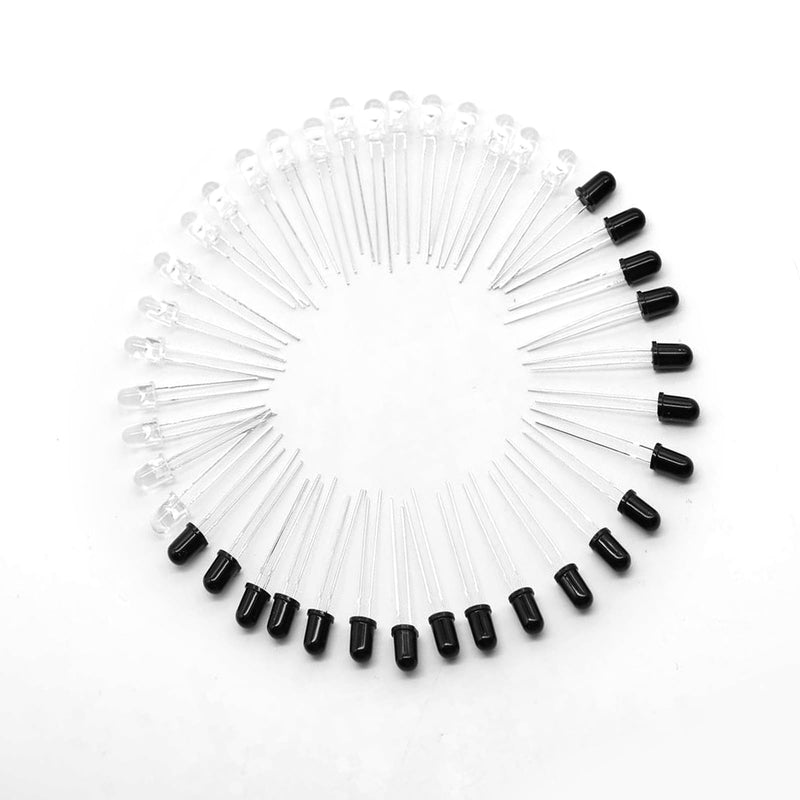 F5 940nm LEDs Infrared Emitter and IR Receiver Diode for Arduino 5MM Infrared Emission+Receiver Tube (Set of 40pcs) 5mm Ir Led Diode Kit (40pcs)