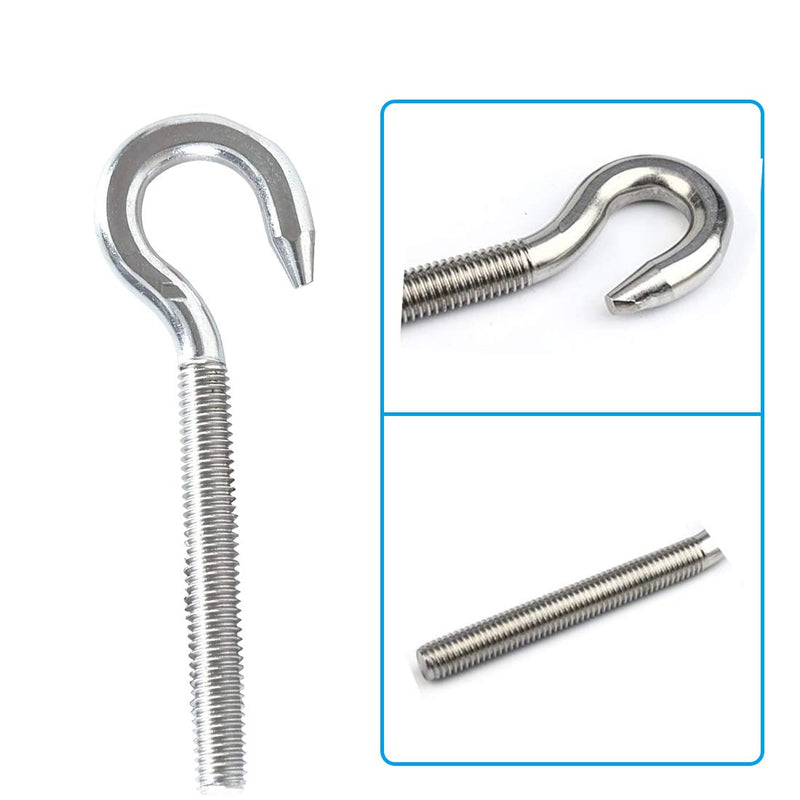 M4 Hook Bolt 304 Stainless Steel Screw in Hooks Ring Eye Screw Bolts Round Screw Hook Bolt Metric Thread 10PCS M4 Hook Bolt