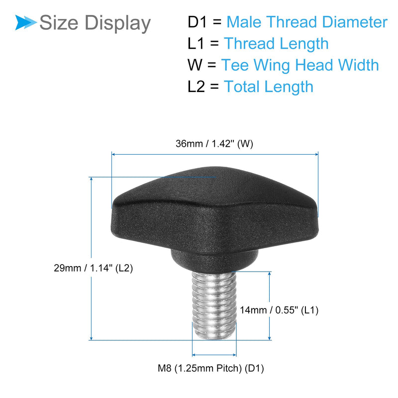 Tee Wing Knobs Thumb Screw, M8 x 14mm Male Thread, Plastic T Thumb Clamping Screw Threaded Stud Hand Knobs Grip, (Applications: for Machinery Lathes), 4-Pieces