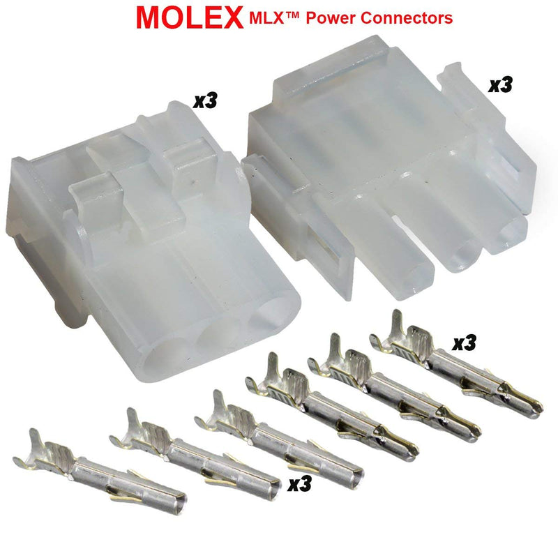 Molex -3 Match Set - (3-Pin) w/14-20 AWG, Wire Connector - 2.13mm D, Latch Lock, MLX™