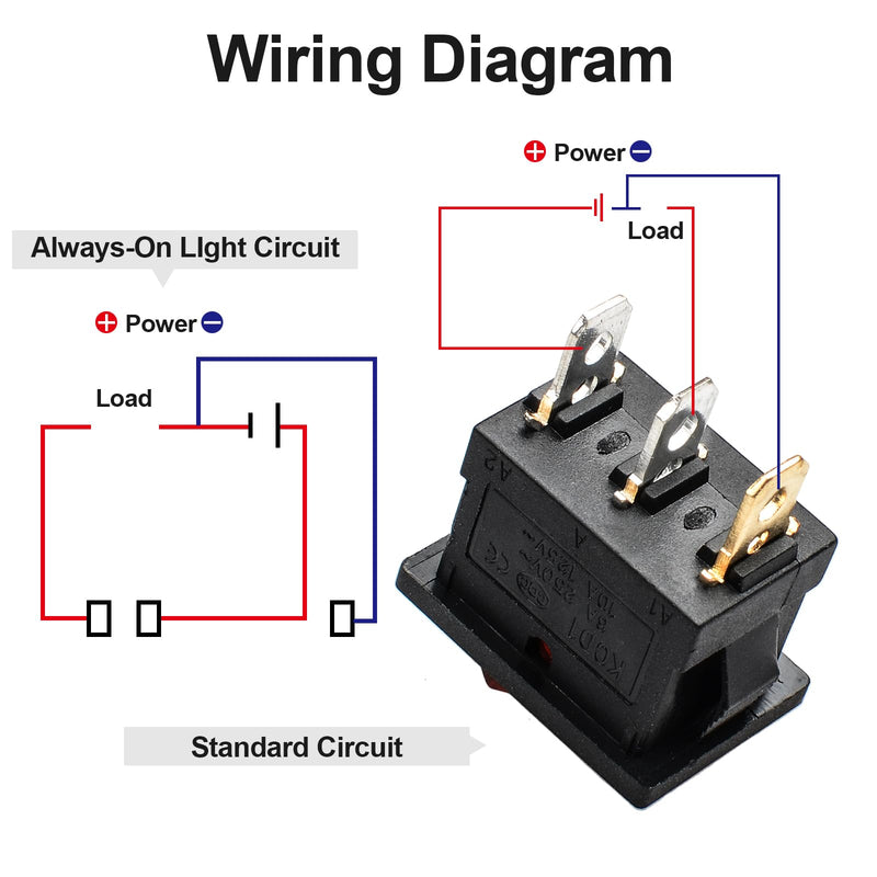 QTEATAK KCD1 SPST On/Off 3-Pin 2-Position Snap DC 12V-24V 20A Red LED Boat Rocker Toggle Switch - 5Pack (Only for DC12-24V)