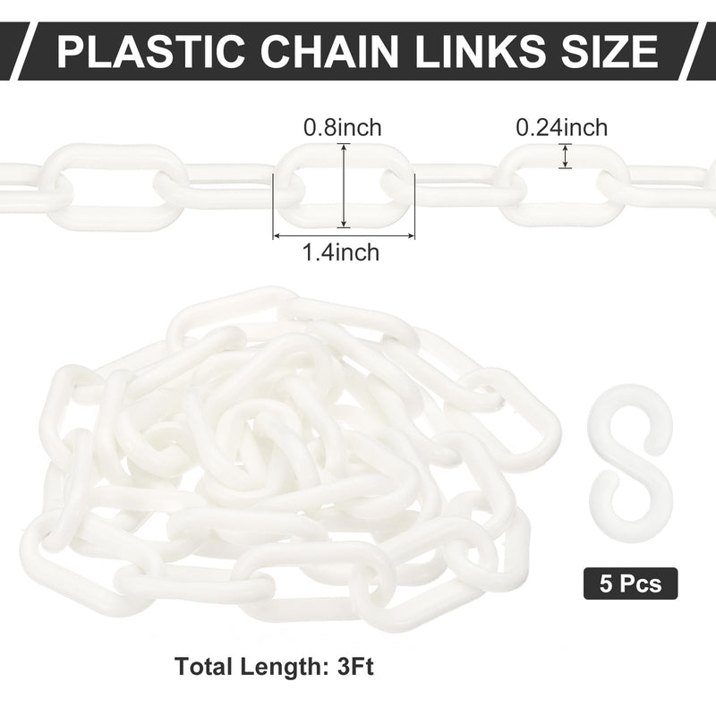 PATIKIL Plastic Chain Links, 3 Foot 1/4inch(6mm) Plastic Chains for Barriers, Crowd Control, Queue Lines, Parking, Fences, Gate, Concerts, and Decoration 3ft (1m) White