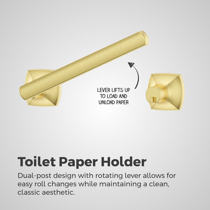 Pfister Vaneri Wall-Mounted Toilet Paper Holder with Brushed Gold Finish - Premium Metal Construction Bathroom Hardware for Modern Bathroom Decor and Accessories BPHVRI0BG