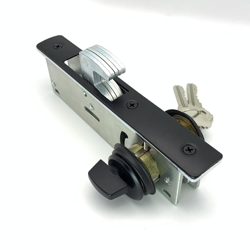 Commercial Door Lock with Deadbolt ，Storefront Mortice Hook Door Lock，Swing Deadbolt & Cylinder Combo, with Key for Aluminum/Zinc Alloy Shop Doors,Black 1-1/8" Backset