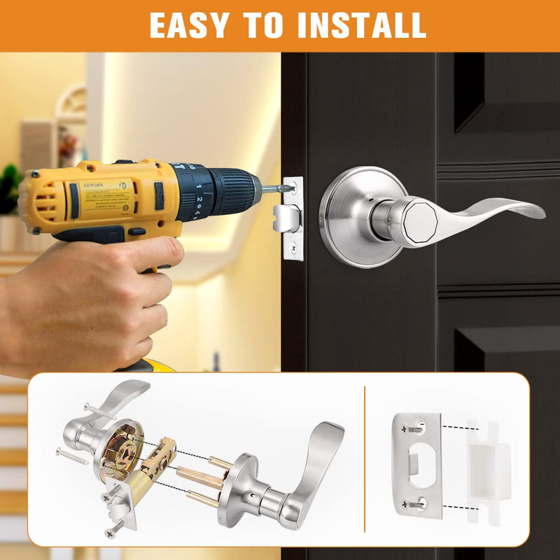 Probrico Wave Passage Door Lever Satin Nickel Keyless Handle for Hall and Closet, Interior Non-Locking Leverset 1