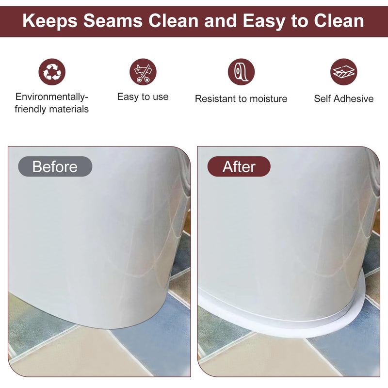 White Caulk Tape Sealant Strip 2 Rolls Waterproof Self Adhesive Caulk Tape Tub and Wall Sealing Strip PVC Caulk Strip Toilet Caulk for Bath & Kitchen Shower Corner Sink Edge Toilet Base