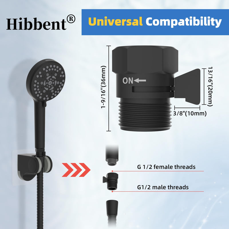 Hibbent All Metal 2 Pack Shower Head Flow Control Valve, G1/2 Brass Shut-off Valve with Metal Handle Lever, Shut OFF Water Flow Control Regulator for Handheld Shower, or Bidet Sprayer, Matte Black 0.5 Inch Dark Black