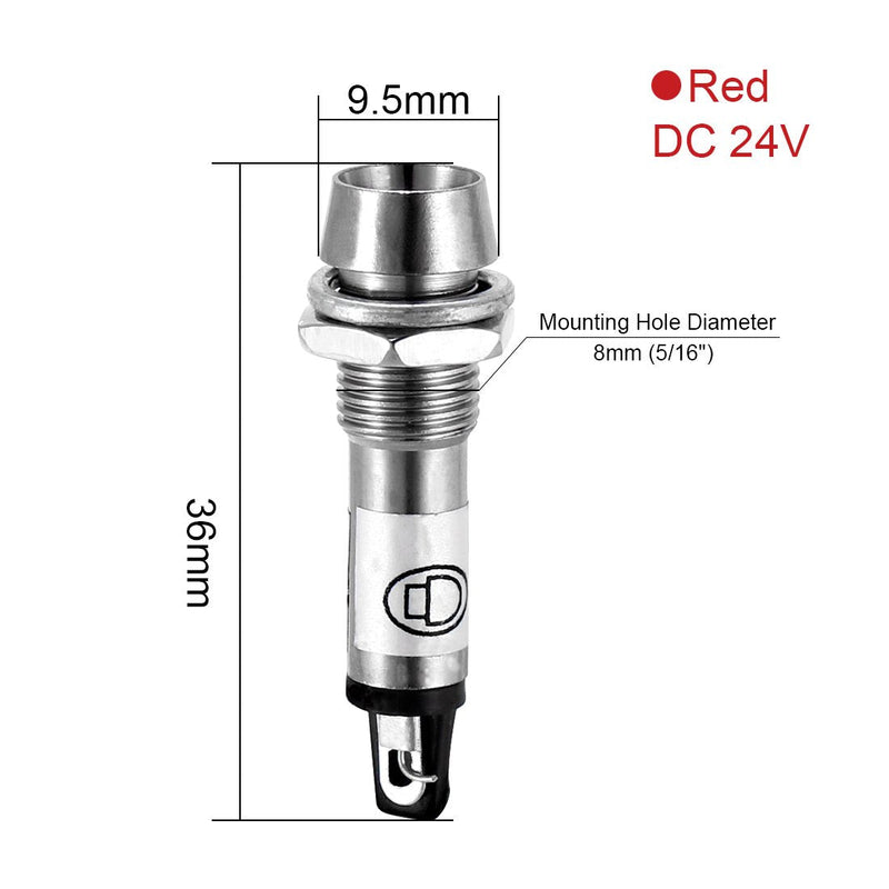 uxcell Indicator Light DC 24V, Red, Metal Shell Panel Mount 5/16" 8mm 8Pcs