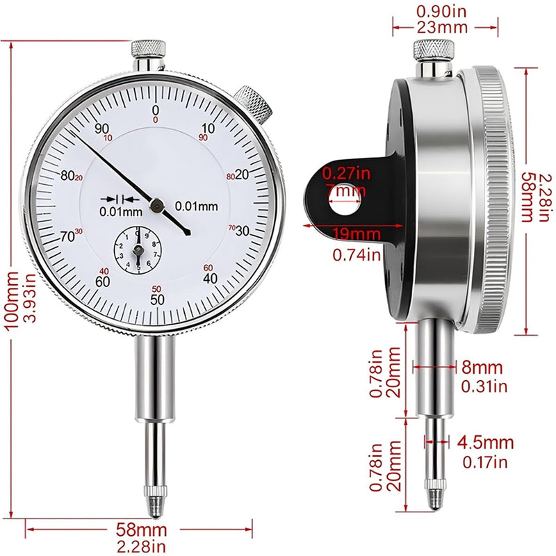 Wolfride Mechanical Dial Indicator Gauge 0-10mm, High-Precision 0.01mm Resolution, Silver Analog Measuring Tool for Machining, Automotive, and Industrial Applications