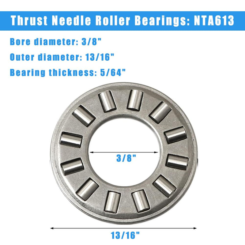 4 Sets NTA613+2TRA, Thrust Needle Roller Bearings with Two Washers, ID 3/8", OD 13/16"