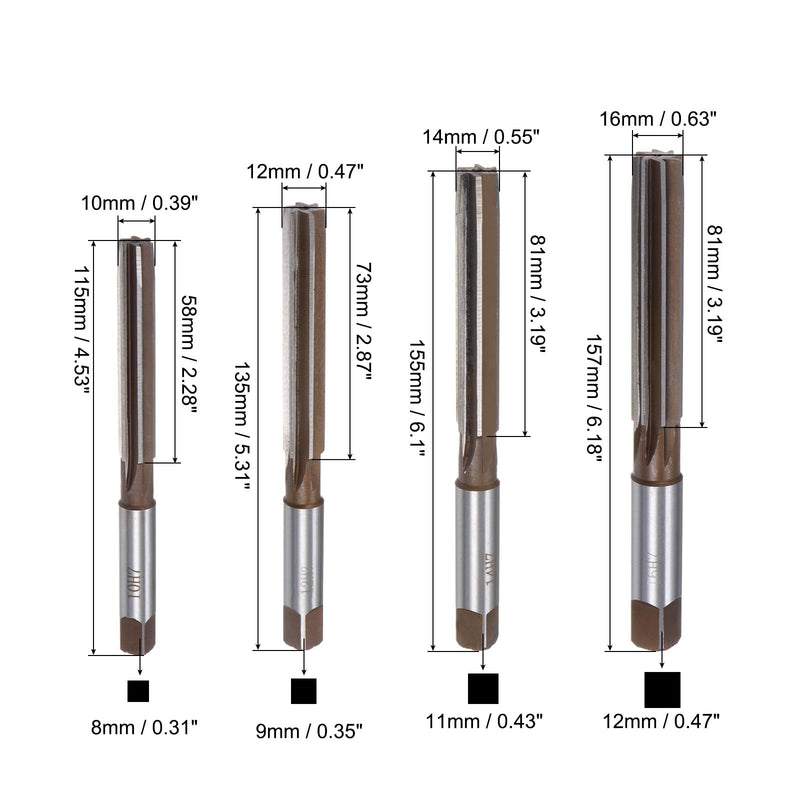 uxcell 9pcs Hand Reamers Set 3mm 4mm 5mm 6mm 8mm 10mm 12mm 14mm 16mm H7 Metric Alloy Steel Reamer Bit Straight Flutes Steel Cutting Tool for Metal Wood Hole Reaming
