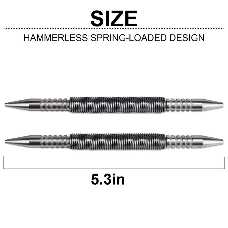 2 Pieces Dual Head Nail Setter Spring Loaded Nail Set Spring Nail Punch Hammerless Tool Kit 3/32″& 1/8″ Tools 3500 PSI Striking Force Counter Punch 3/32 1/8