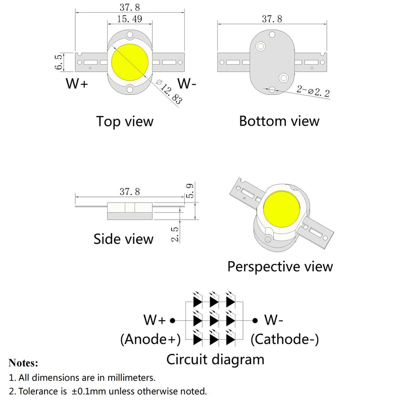 10W High Power LED Chip,White Bright COB Module Light Emitter Components Diode Replacement Lamp Bead DIY Illumination (1050mA/9-10V/6000-6500K/Round Bracket) White Round Bracket